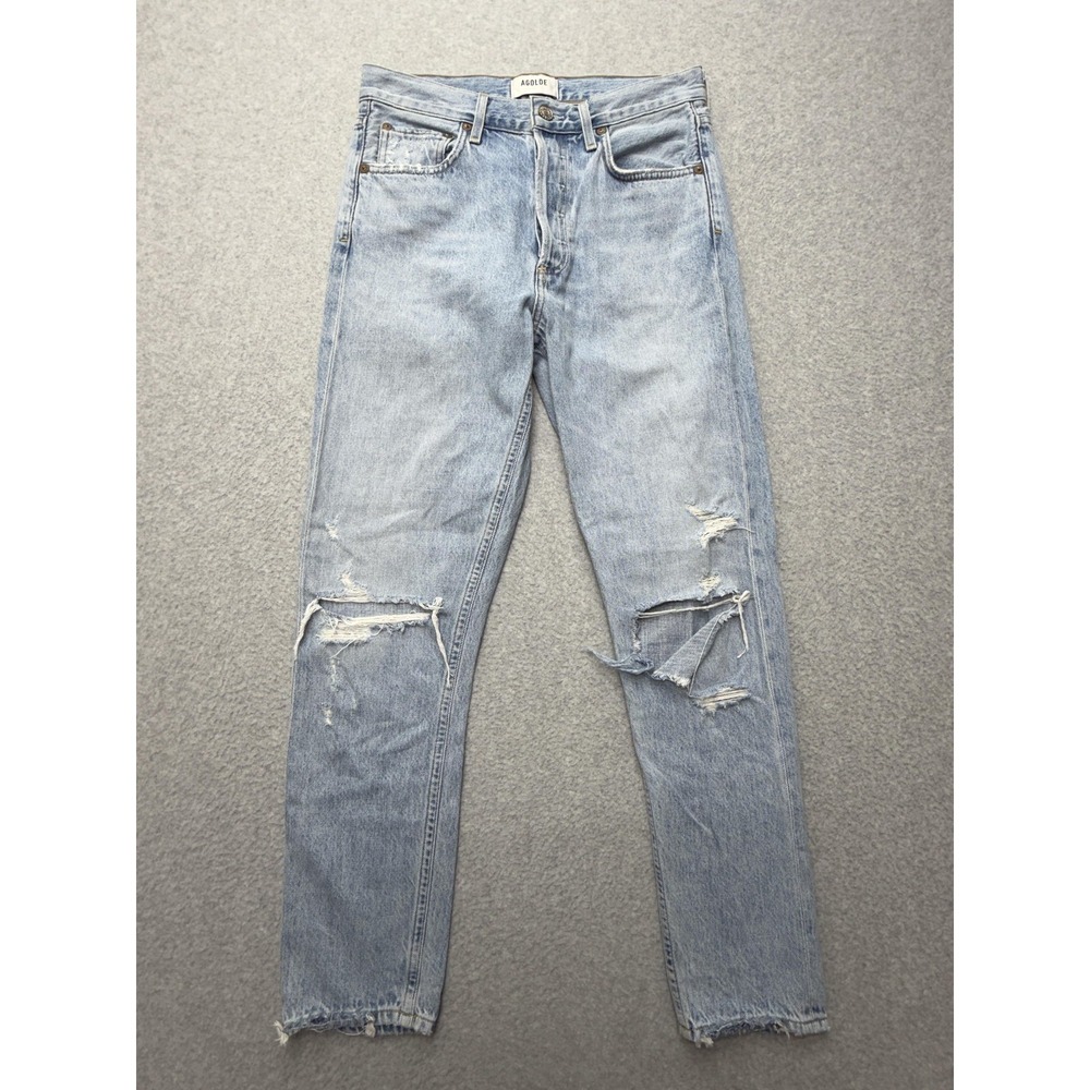 AGOLDE Jamie High Rise Straight Jeans Womens 26 Blue Distressed Button Fly USA